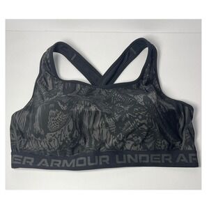 Under Armour Womens Plus 3X Mid Keyhole Compression Sports Bra Grey Black Print
